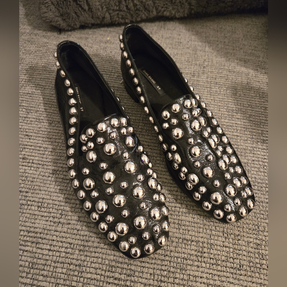 ZARA Black Studded Loafers